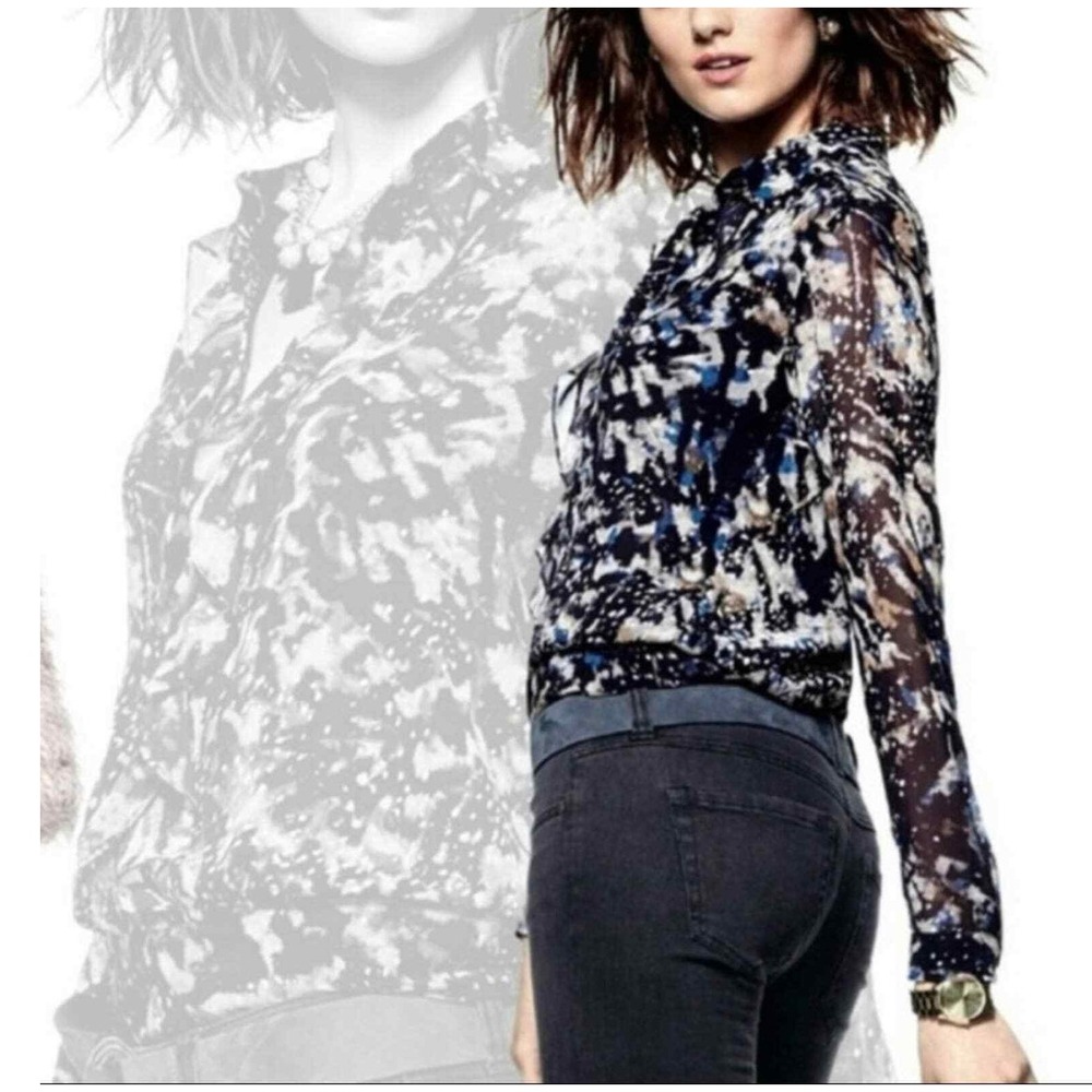 Cabi 3066 Starry Night‎ Blouse Size M Ruffle Hi-Lo Button Up Boho Workwear Chic